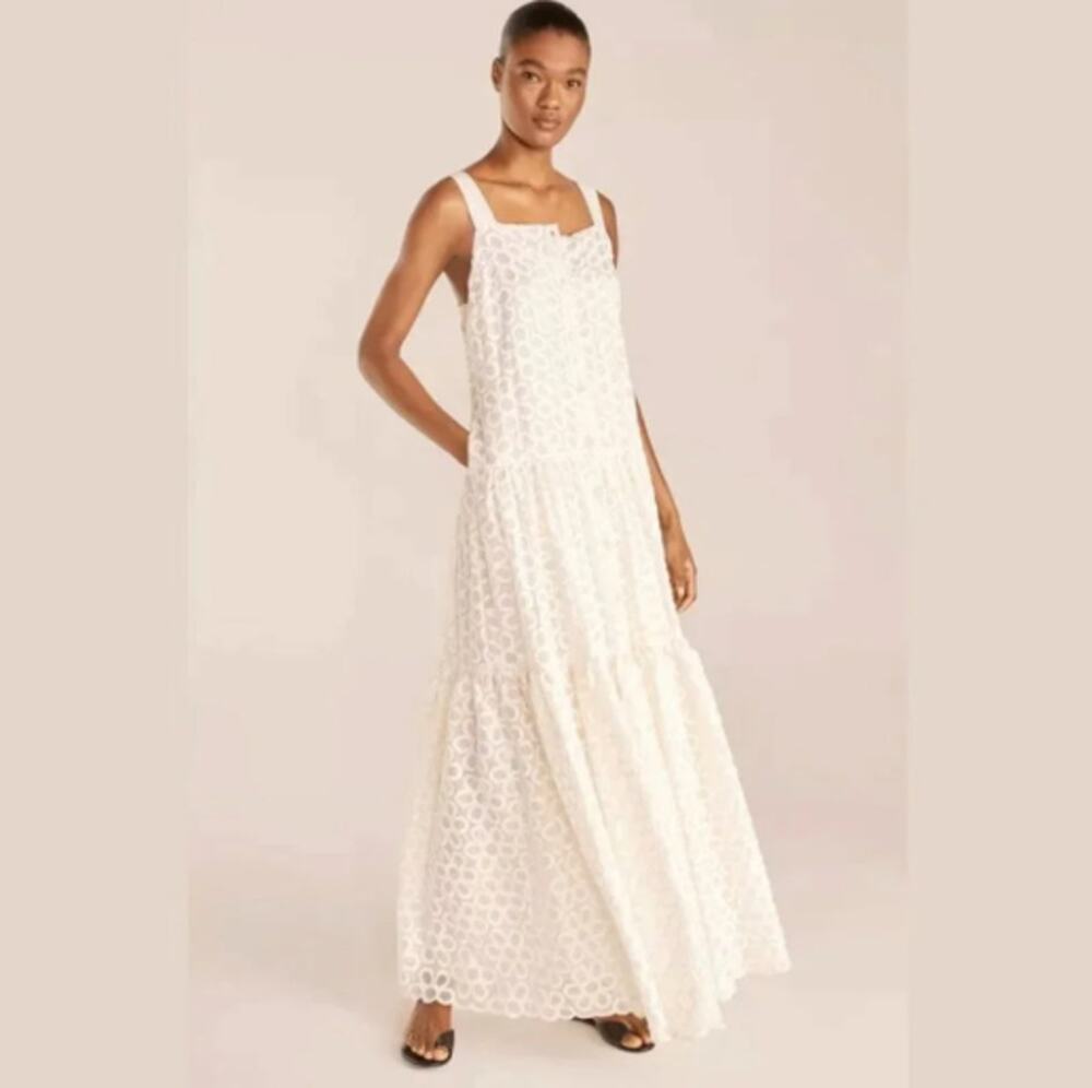 Rebecca Taylor Mod Fleur Embroidery Apron Dress in White Size 6
